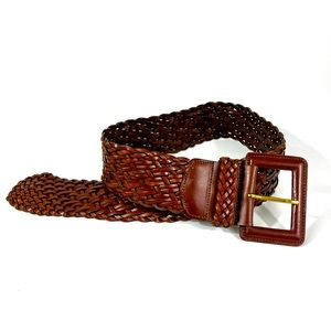 Vintage Braided/Woven Saks Leather Belt Made In Italy Large